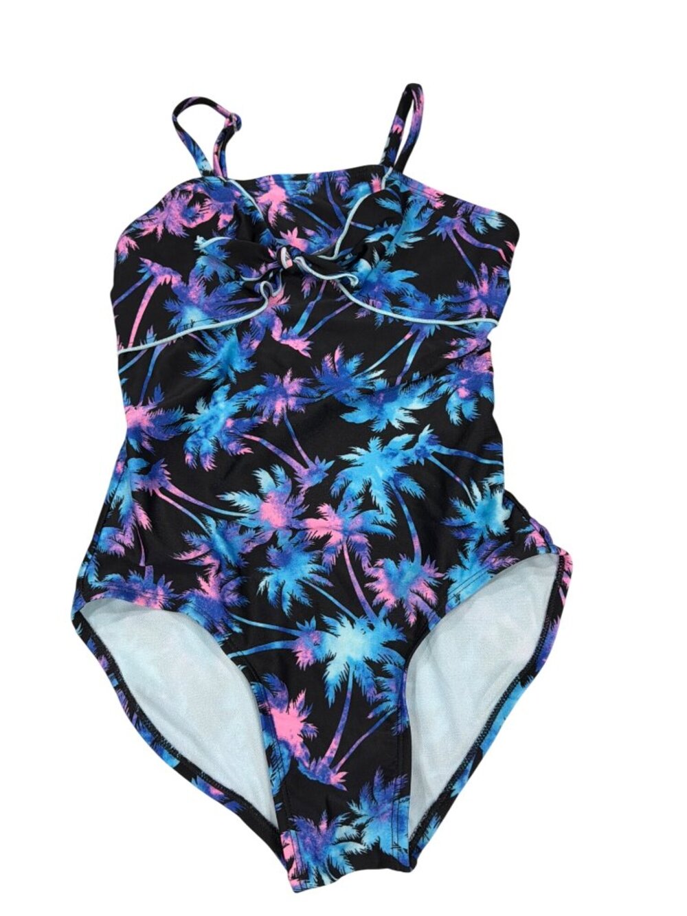 Girls Art Class One-Piece Swimsuit With Adjustable Straps Pink & Blue Tropical P
